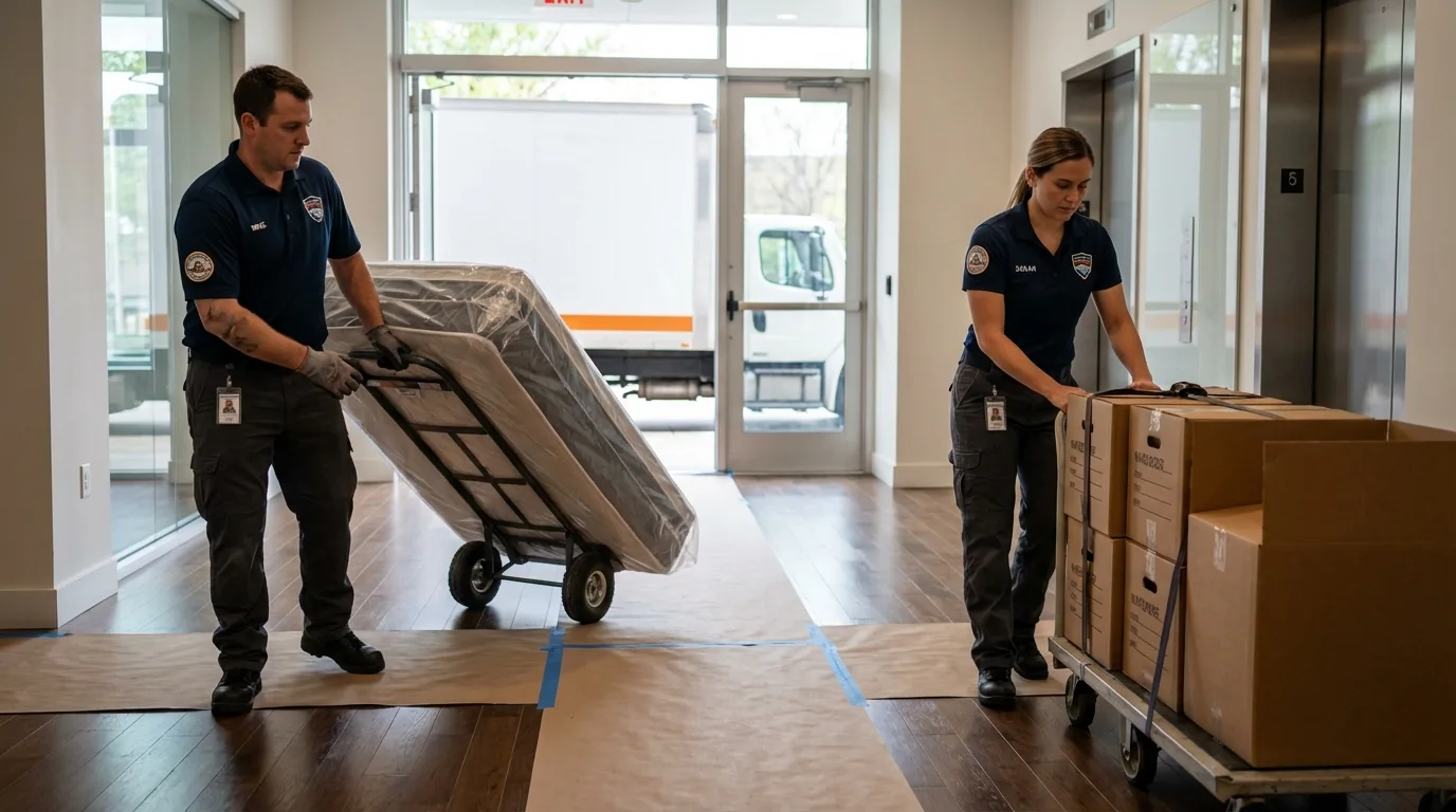 Professional apartment movers loading elevator in Ruckersville, VA